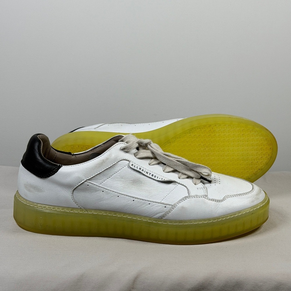 AllSaints White Leather Alton Low Top Sneakers Translucent Sole Mens EU 45 US 12
